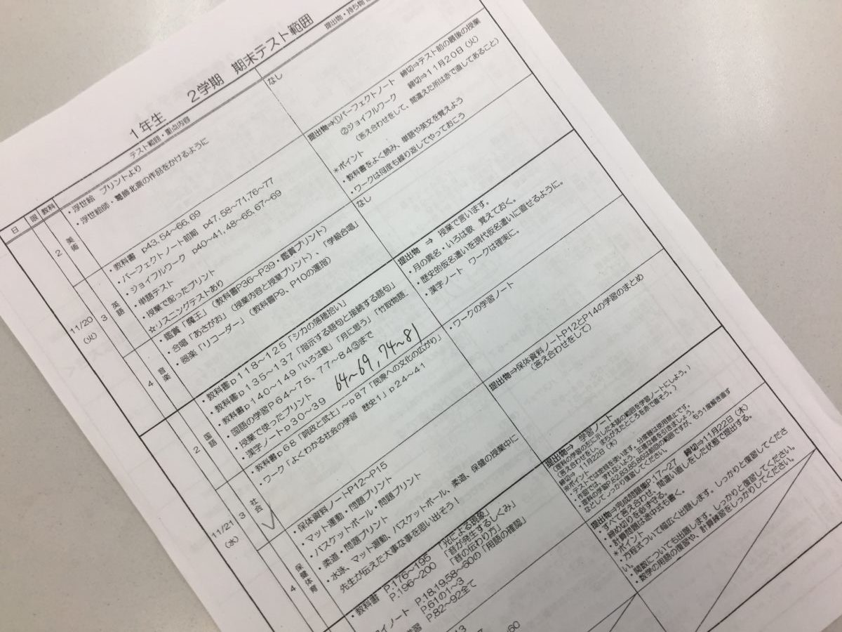 テスト対策授業を無料体験できます！　スタディー大矢知校
